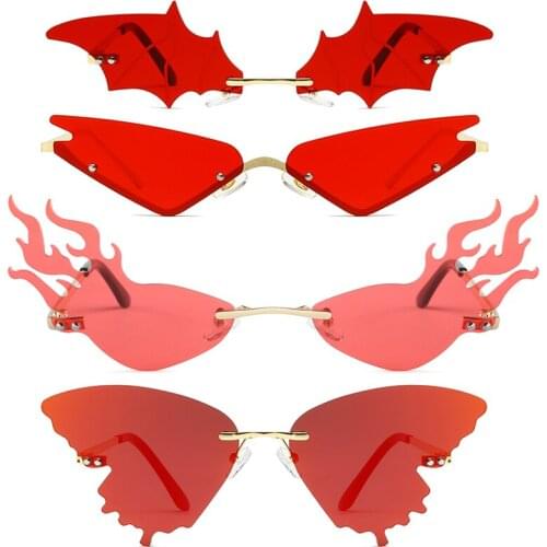 Luxury Fashion Fire Flame Sunglasses Women Rimless Wave Sun Glasses Metal Shades For Vintage Women Mirror Eyewear UV400