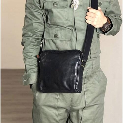 Original new handmade leather mens bag retro messenger small square Baotou washed water cowhide casual mens bag