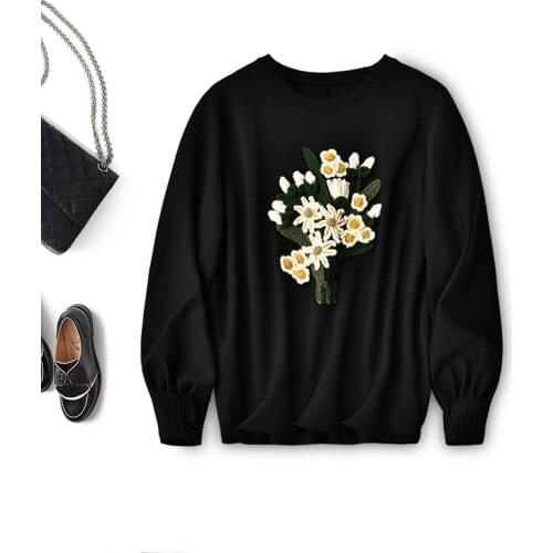 SHUCHAN Embroidery Oversized Sweatshirt Sweet COTTON Spring/Autumn Pullovers Winter Clothes Women Long Sleeve