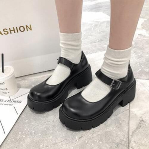 Lolita Shoes Woman Platform Mary Janes Womens Cosplay High Heels Ladies Black Pumps Female PU Leather Woman Non Slip Footwear