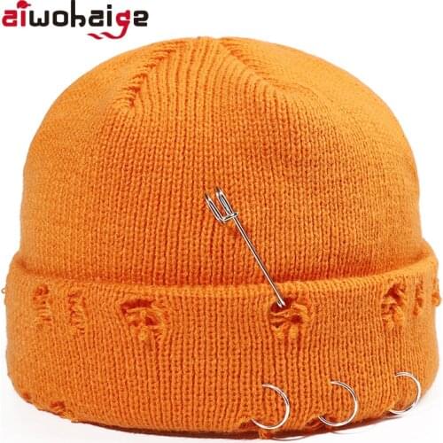 2021 New Winter Hip Hop Harajuku Skullies Beanies Hats Women Men Ripped Holes Knitted Hats Unisex Autumn Soft Cotton Warm Caps