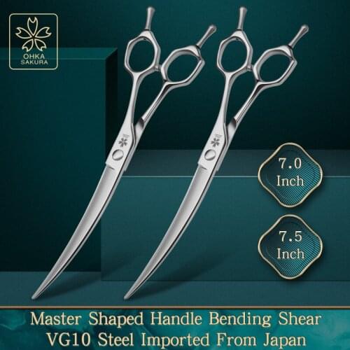 High grade imported vg10 7.0 7.5 curved scissors, curved up and down, special-shaped handle, pet shop beauty trimming scissors