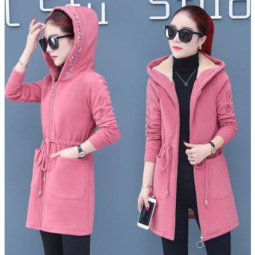 2021 New Winter Women Jacket Thicken Add Velvet Womens Hooded Sweatershirts zipper Cardigan long-sleeved Outwear Plus Size