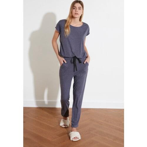 Dark blue Lacing Detailed High Quality Elite Women Pajamas set