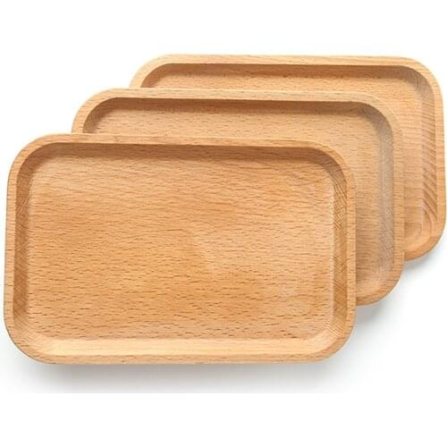 1pcs Solid Beech Wood Rectangular Dinner Plate Western Food Rectangular Round Corners Snack Dessert Serving Tray
