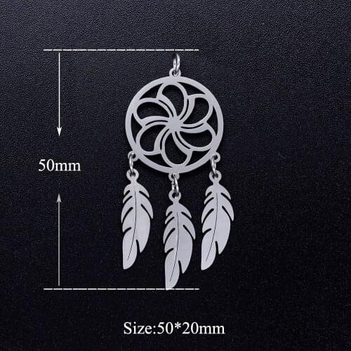 3pcs/lot Flower Dreamcatcher Boho Feather Stainless Steel DIY Charms Wholesale OEM Charm Accepted Charm for Bracelet Making