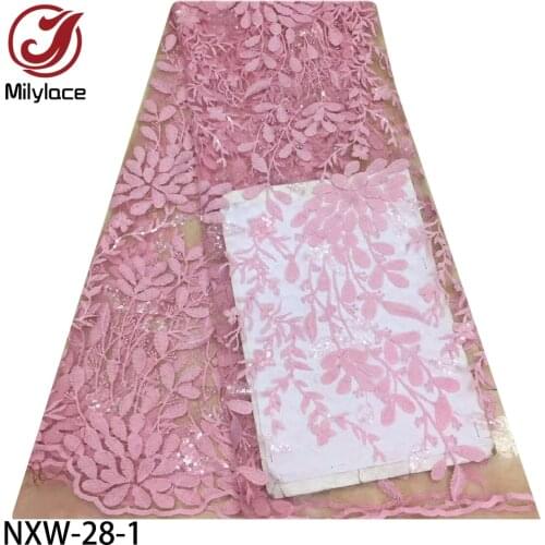 African Lace Fabric 2020 High Quality French Nigerian Lace Embroidered Tulle Fabrics with Sequins for Wedding NXW-28