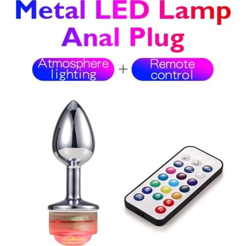 Anal Sex Toys Butt Plug Silicone Colorful LED Base Metal Anal Butt Plugs Alan Prostate Massager Plug Sex Love Toy For Men Women