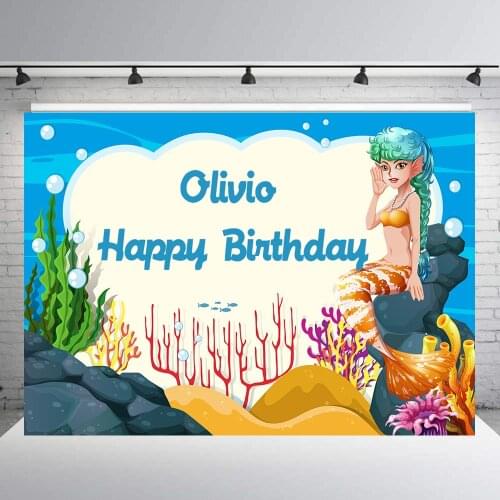 BEIPOTO Under the sea backdrop little mermaid baby shower photography background custom birthday party banner decoration TT-17