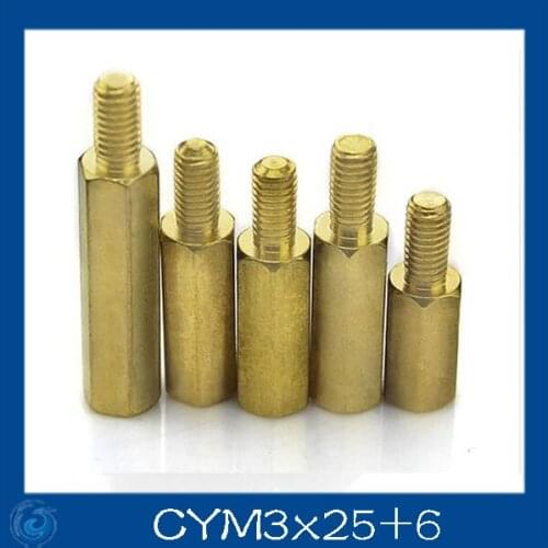 Free shipping M3*25+6mm Column M3 Single head angle of six pillars/Brass screw/Six angle separation column/M3-Series Screw cap