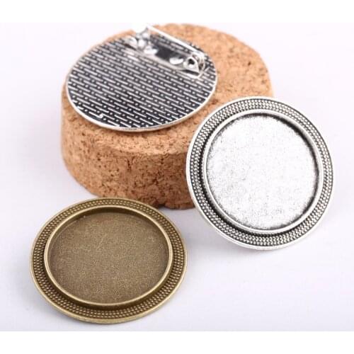 5pcs 25mm Cabochon Brooch Base Setting Vintage Antique Bronze Silver Broches Backing Tray Blanks Diy Bezels For Jewelry Making