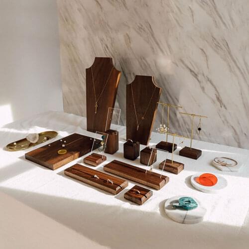 Black Walnut Earrings Necklace Pendant Ring Display Holder Jewelry Display Blocks Solid Wood Jewellery Display Set