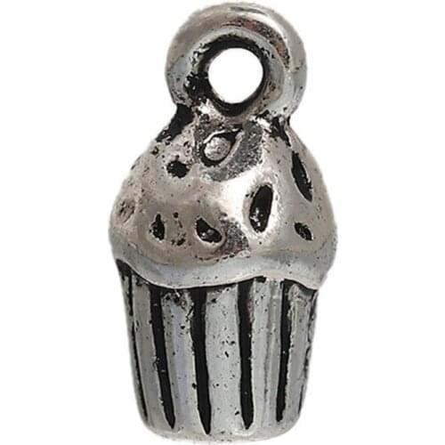 DoreenBeads Zinc Based Alloy 3D Charms Pendants Cake silver color 14mm( 4/8") x 7mm( 2/8"), 10 PCs