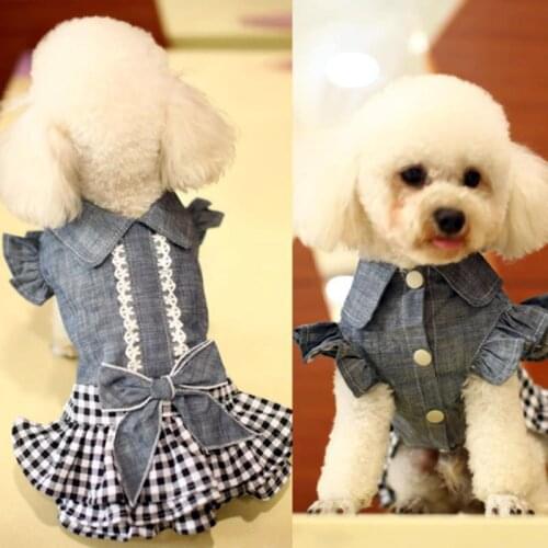 Denim Cat Dress Tutu Bow Tie Cute Cat Skirt Puppy Princess Dress Clothing Girl Dog Clothes For Small Dogs Spring Summer Pet Gift
