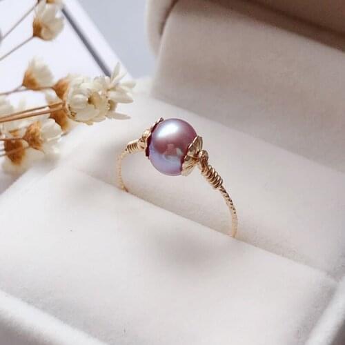 8MM Natural Purple Pearl Rings Gold Filled Knuckle Ring Mujer Boho Bague Femme Minimalism Ring for Women Handmade Jewelry