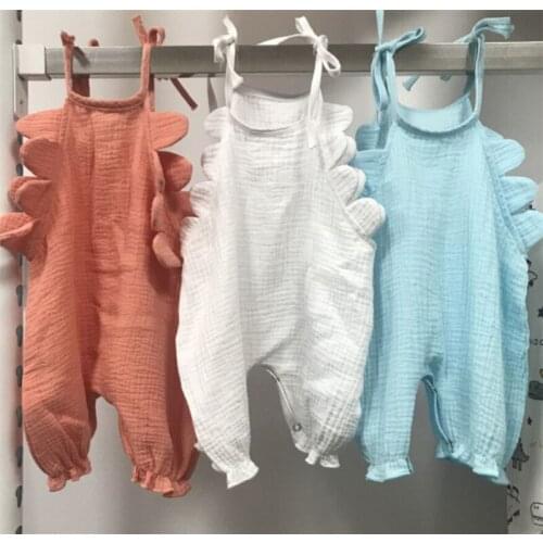 Baby Summer Clothing Strap Rompers Toddler Baby Girl Ruffled Sleeveless Solid Romper Jumpsuit Cotton Linen Outfit