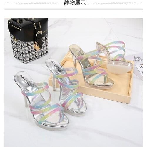 Summer Transparent Platform Color Sequined Jelly Sandal Casual Fashion Office Lady High Heels Crystal Clear Stiletto Women Shoes