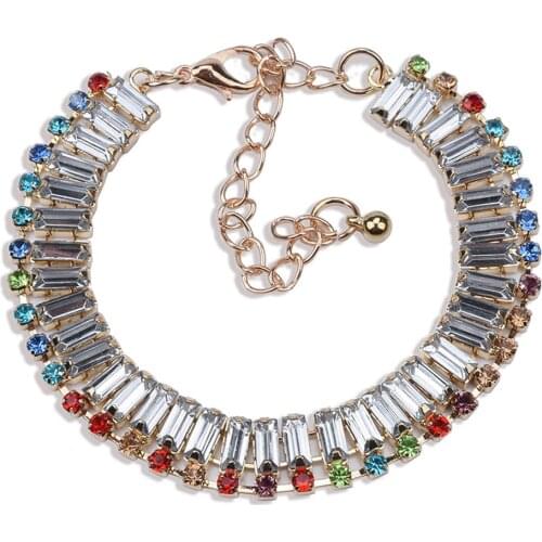 Trendy Shiny Crystal Bracelet for Women Wedding Party Jewelry Bohemian Multicolor Chain Bracelets Luxury Female Accessories