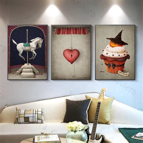 Fairy Tale World Cartoon Cake Wall Art Posters and Prints Print Retro Canvas Paintings Childrens Room Nursery Home Decoration