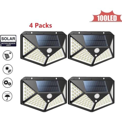 100LED Solar Light PIR Motion Sensor Wall Lamp Waterproof Garden Light Path Emergency Security Light 3 Sided Luminous 4 sided 27