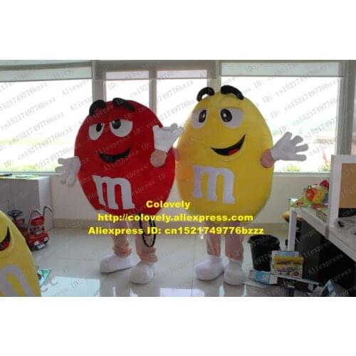 Fancy Red Yellow Candy M&M Chocolate Chips Adult Size Mascot Costume Mascotte With Black Eyebrow Smiling Face No.559 Free Ship