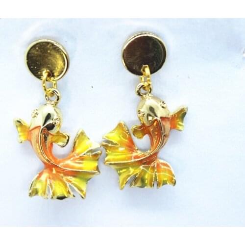 2021 New Yellow Color Enamel Alloy Goldfish Shaped Long Dangle Earring Trendy Cute Style Women Earrings 3 Styles Available