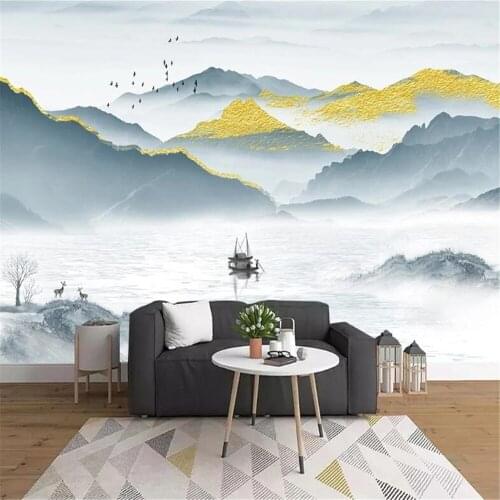 Milofi new Chinese modern light luxury abstract golden landscape living room sofa TV background wall decoration painting