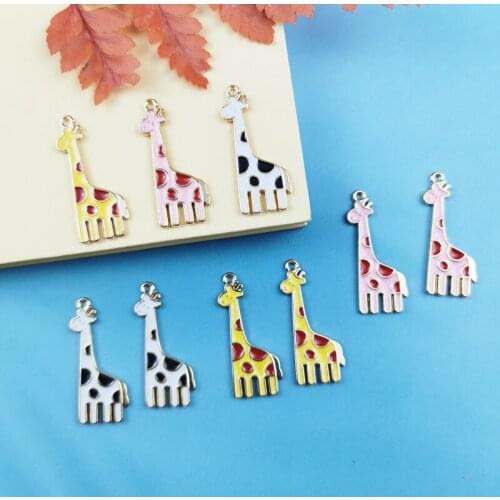 10pcs Charms Running Giraffe Deer 12*29mm Yellow Pink White Alloy Enamel Pendants For DIY Fashion Jewelry Making