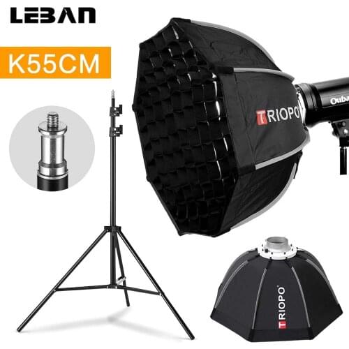 Triopo 55cm Portabe Bowens Mount Octagon Umbrella Softbox Outdoor Soft Box + 2m Light Stand + Honeycomb Grid for Studio Strobe