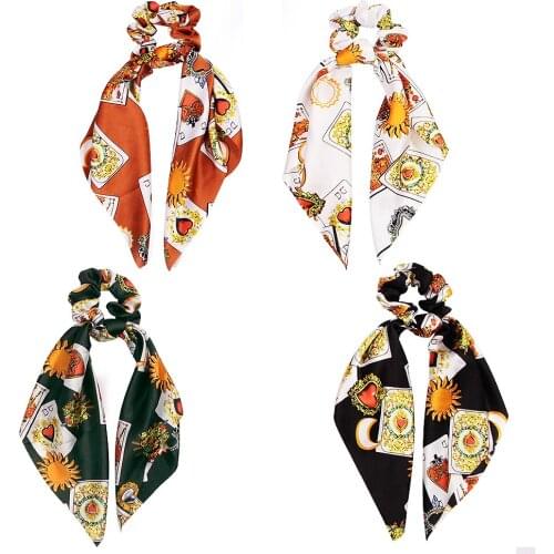 Hair Scrunchies Bands Streamer Accessories Summer Ponytail Elastic Women Scrunchie playing card Ribbon Hairbands 20pcs F512C