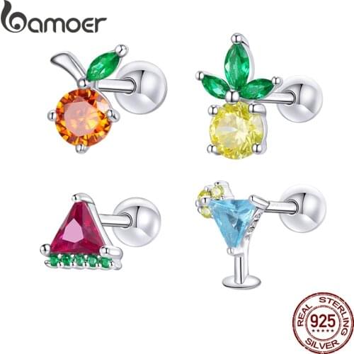 Bamoer Single piece Summer Fruit Ice Creams Drinks Stud Earrings for Women Piercing Earrings 925 Sterling Silver Jewelry BSE489