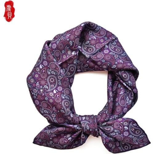 Purple cashew natural silk scarf square scarves fashion women headband beach shawl foulard designer hijab hair lady scarf 65cm