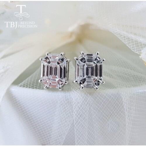 TBJ ,18k white gold diamond Earring,1.05ct africa natural Diamond 4ct looking cluster setting gold jewelry fashion design women