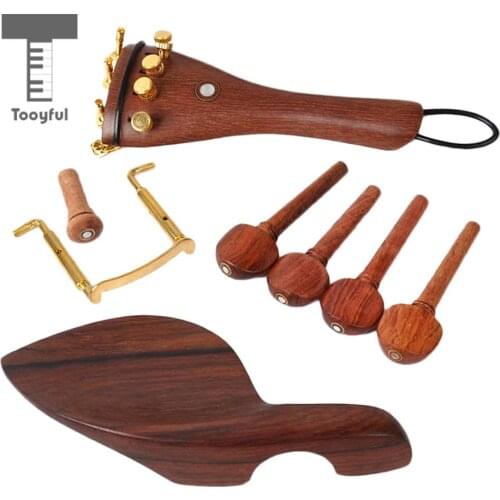 Tooyful Set of 4/4 Violin Parts Rosewood Chin Rest Tuning Pegs Tailpiece & Fine Tunings Tail Gut Endpin