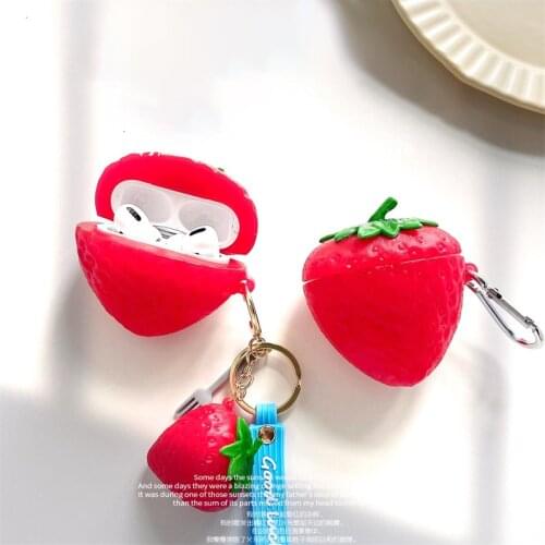 Three-dimensional strawberry Earphone Case For Apple AirPods1/2 Pro3 Earbuds Soft Cover Wireless Bluetooth Headset Box
