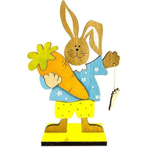 Happy Easter Day Decorations Wooden Rabbit Bunny Carrot Flower Valentines Day Wedding Party Ornament DIY Decor