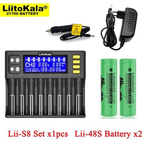 LiitoKala Lii-S8 Battery Charger for 3.7V 18650 Li-ion 1.2V AA NiMH 3.2V Li-FePO4 + Lii-48S 21700 4800mAh Rechargeable batteries