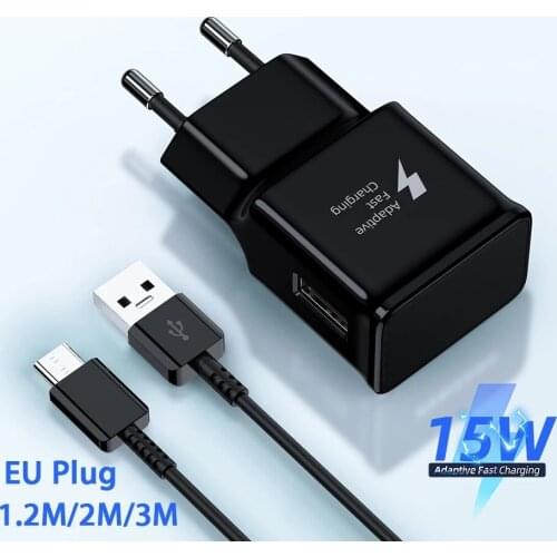 15w Charger For Samsung Fast Charging Chargeur Cargador EU With Usb C Cable 1.2m For Galaxy S8 S10e Z Flip Note9 M62 M40 M30 A20