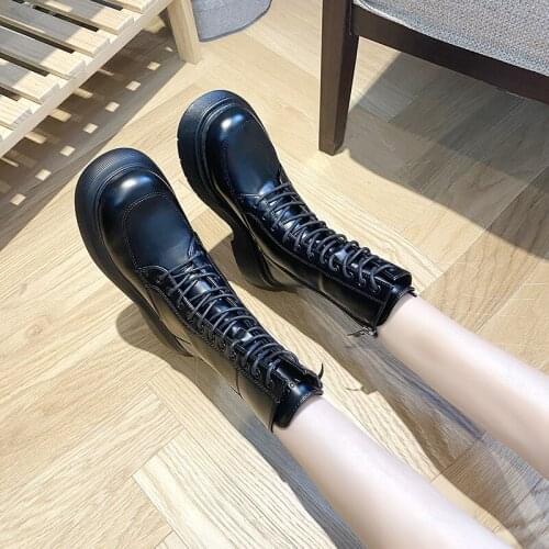 Female Zipper Lace Up Autumn Shoes Dropshipping Winter Boots Women Ladies PU Leather Ankle Boots Vogue Black Platform