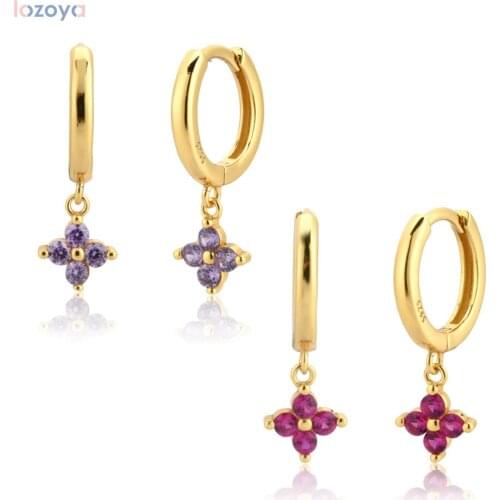 Lozoya 925 Sterling Silver Jewelry Ohrringe Gold Rose Red Purple Drop Earring Women luxury Fashion Piercing Rock Punk Pendiente