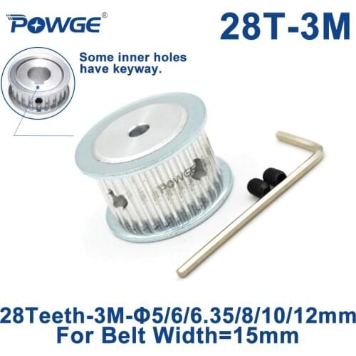 POWGE Arc HTD 3M Timing Pulley 28 Teeth Bore 5/6/6.35/8/10/12mm for Width 15mm 3M Synchronous Belts HTD3M pulley 28T 28Teeth