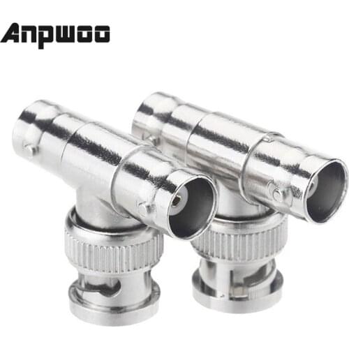 ANPWOO 10pcs Solderless Right Angle tee BNC junction 2 female 1 male CCTV BNC Connector rg58 rg59 rg6 connector
