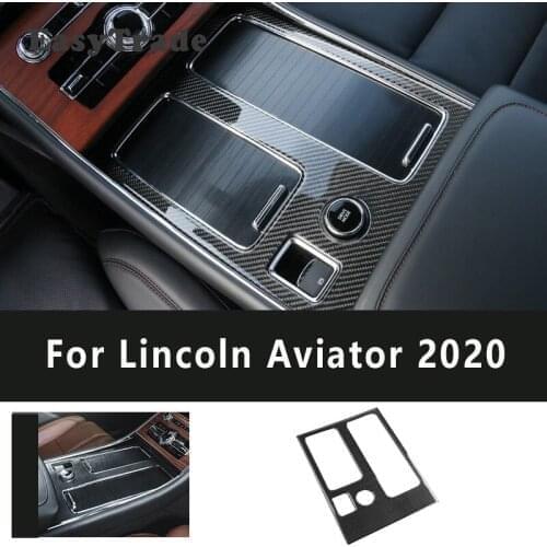 For Lincoln Aviator 2020 Accessories Carbon Fiber Car Central Contrl Drink Bottle Water Cup Holder Frame Decoration Cover Trim