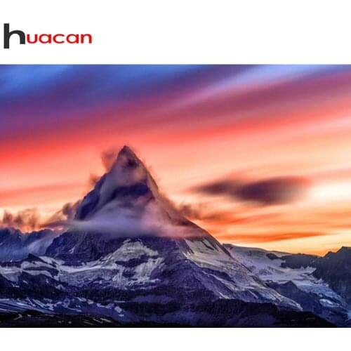 Huacan Diamond Painting Mosaic Mountain Scenery Home Decor Full Square/round Diamond Embroidery Sunset Landscape Wall Stickers
