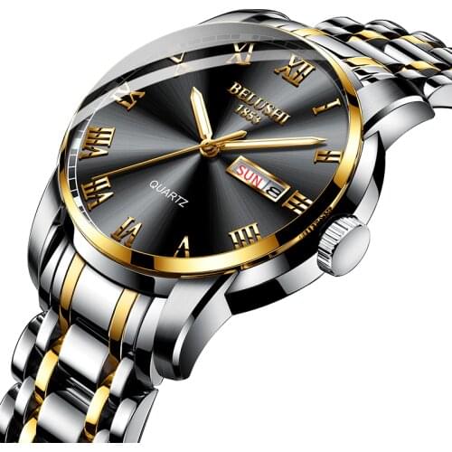 BELUSHI Brand New Luxury Business Man Watch Roman Dial Luminous Pointer Dual Calendar Steel Case Waterproof Quartz Mens Watches