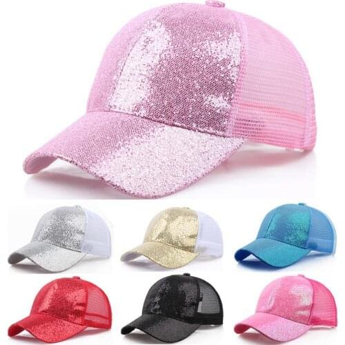 Sequined Mesh Summer Cap Paillette Shiny Visors Women Girl Ponytail Baseball Snapback Hat Sport Dance Hip Hop Gorra