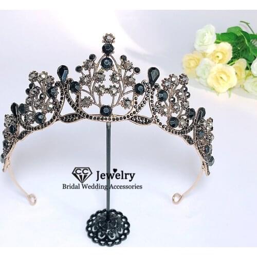 CC Women Crown Wedding Accessories Engagement Hair Ornaments Bridal Headpiece Black Color Hairwear Diadems Prom Tiaras Sale YQ59
