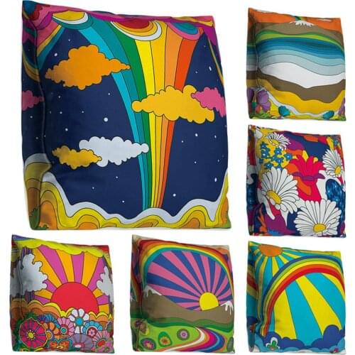 Sunflower Rainbow Abstract Painting Throw Pillow Case Cushion Cover Home Decor festival Decor Wear-resistant Double-sided Print