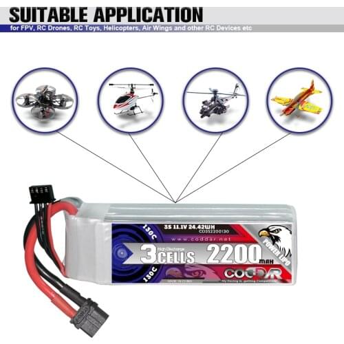 CODDAR 11.1 V 2200mAh 130C 3S Lipo Battery for RC Trex 450 Fixed-Wing Helicopter Quadcopter Airplane BetaFPV Rc Car Parts