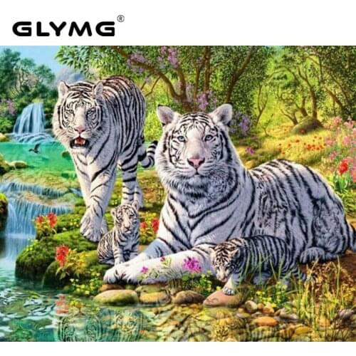 GLymg Diamond Embroidery Black White Striped Tiger Diamond Painting Cross Stitch Full Square Animal Series Home Decor Picture